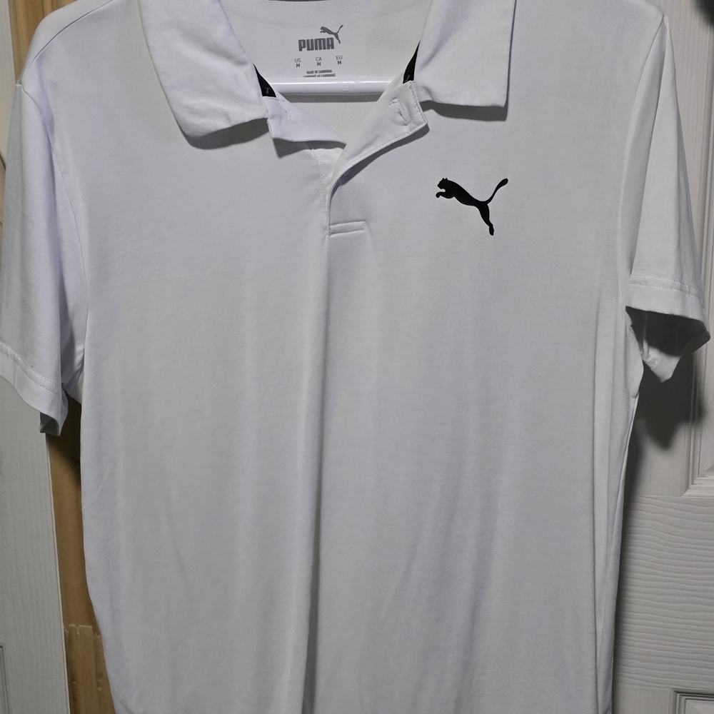 Puma Men's Classic White Polo with Black Logo